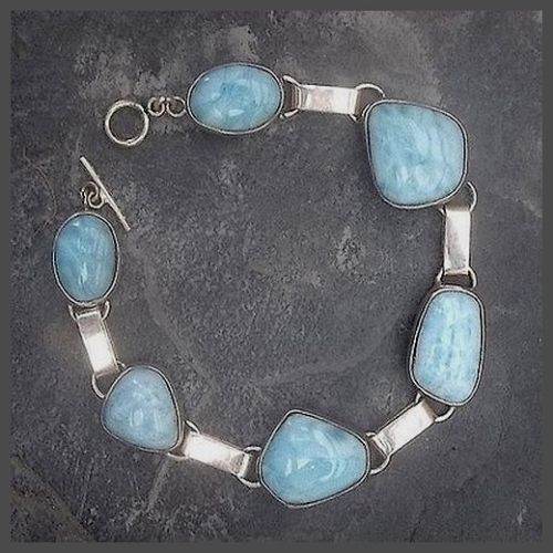 Chunky 6 Stone Sterling Silver Larimar Bracelet 